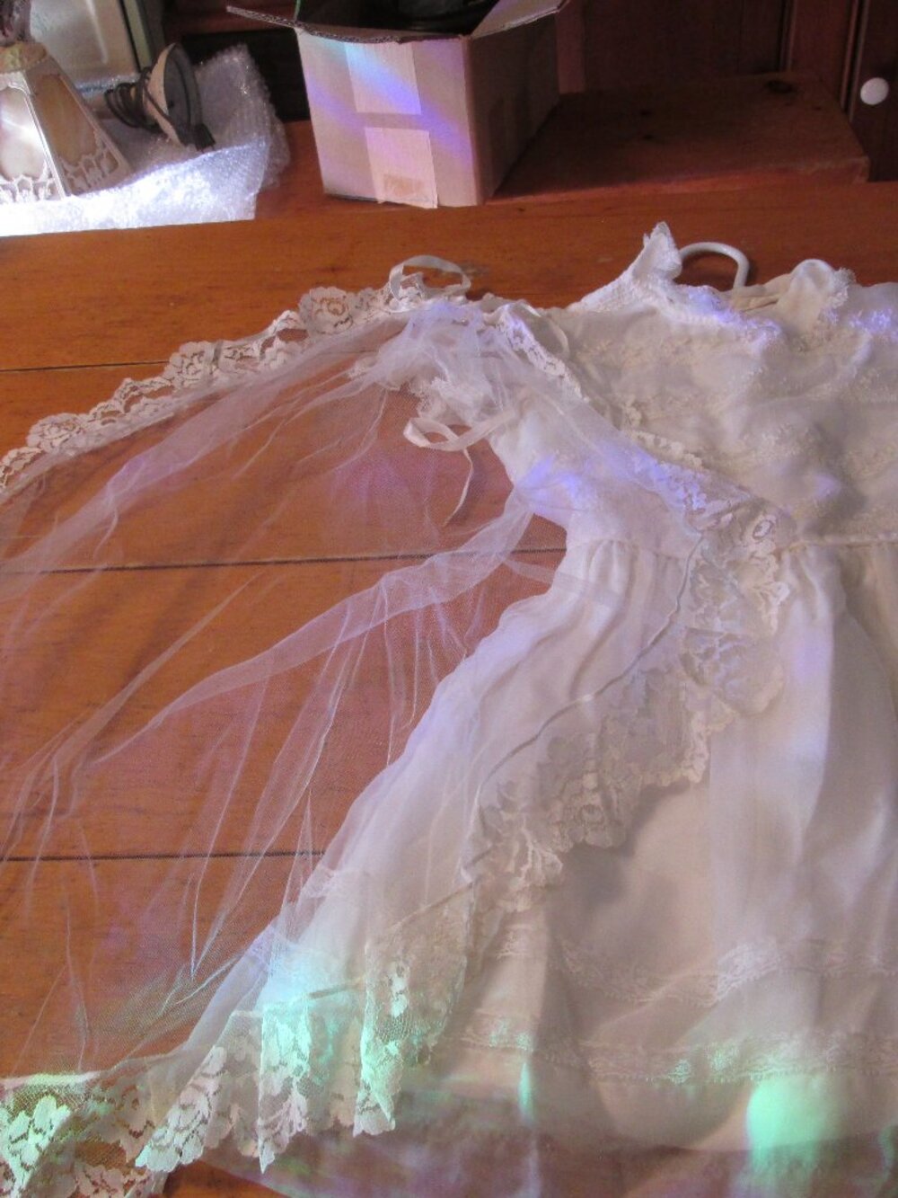vtg sz 4 flower girl lace tulled tie back flower girl dress with veil